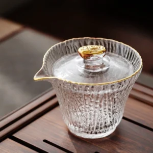 handcrafted hammered glass gaiwan with gold trim 5.1oz main view