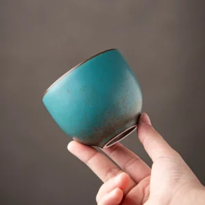 Handcrafted lake blue textured chinese tea cup product main view
