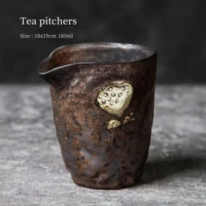 handcrafted brown lotus pattern gong dao bei ceramic tea pitcher front view