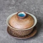 handcrafted mini ceramic gaiwan 2.2oz brown textured chinese tea set