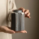 handcrafted retro octagonal ceramic tea canister front view
