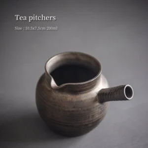 Handcrafted rustic ceramic Gong Dao Bei tea pitcher main view deep brown