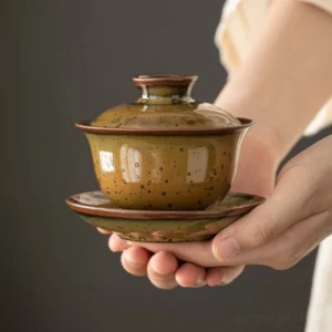 handcrafted speckled brown gongfu gaiwan traditional chinese ceramic tea set
