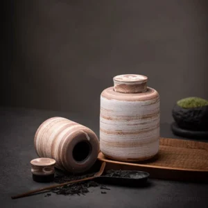 handcrafted striped ceramic tea canister airtight tea storage container