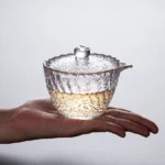 handcrafted textured clear glass gaiwan 5.1oz traditional chinese lidded tea brewing bowl