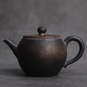 handcrafted unique black chinese teapot full view 5.1oz small ceramic tea pot