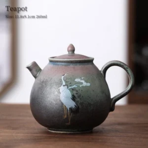 handmade vintage chinese teapot with crane and cloud pattern ceramic 9.2oz