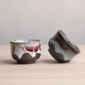 handcrafted wabi-sabi ceramic chawan petal shaped tea cup