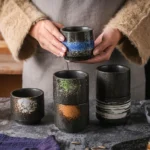 handcrafted wabi sabi ceramic teacup 6.8oz collection display