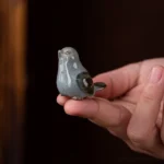 handmade mini ceramic blue-gray bird tea pet on moss for display