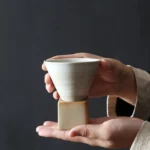 handmade ceramic chinese tea cup with square base unique cone shape 7oz