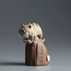 handmade ceramic cute tiger tea pet chinese gongfu tea table decor front view