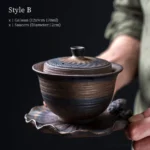 handmade natural style ceramic gaiwan style b with round lid knob