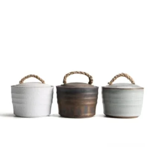 handmade ceramic tea canister with hemp rope handle airtight storage