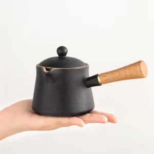 handmade 7.1oz chinese ceramic teapot with detachable wood handle built-in filter