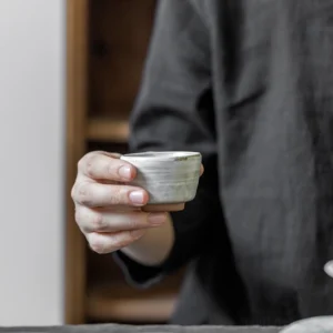 top view of handmade wabi-sabi chinese tea cup ceramic pinming cup