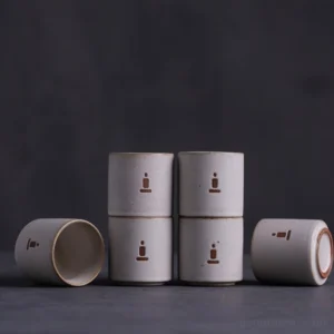group of stacked handmade chinese zen tea cups rough ceramic
