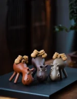 handmade zisha clay donkey tea pet full side view for tea table decor