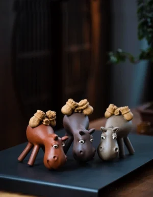 handmade zisha clay donkey tea pet full side view for tea table decor