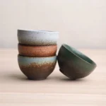 collection of handmade gradient ceramic chawan vintage chinese tea bowls