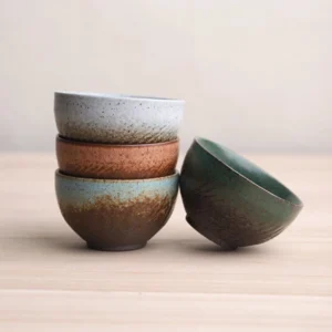 collection of handmade gradient ceramic chawan vintage chinese tea bowls