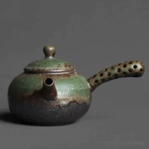 handmade 7oz green chinese ceramic side handle teapot with unique kiln change glaze main view
