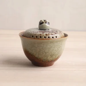 handmade ice crackle ceramic gaiwan style a with 3d frog knob 5.4oz