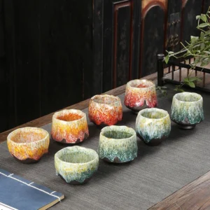handmade jian zhan chawan kiln changed tea cup with petal shaped rim