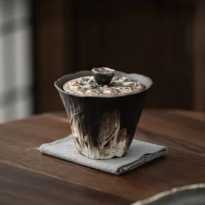Handmade natural texture lotus lid gaiwan Chinese tea brewing vessel