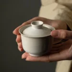 handmade off-white spun texture gaiwan chinese tea bowl full view