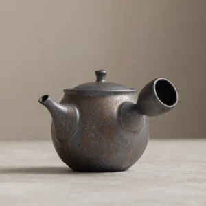 full side view of handmade retro chinese ceramic side handle teapot 9.9oz