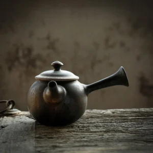 handmade rustic chinese teapot side handle ceramic 6.8oz full view