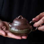 main view of handmade rustic dark brown 5.1oz chinese gongfu teapot