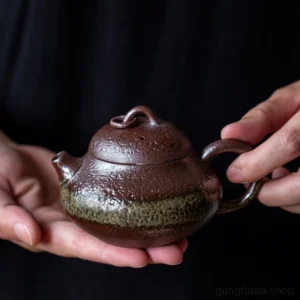 main view of handmade rustic dark brown 5.1oz chinese gongfu teapot