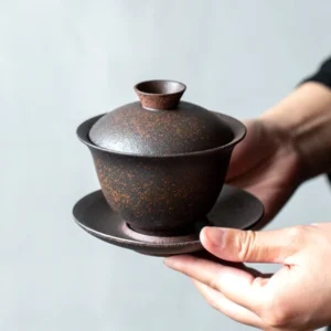 Handmade rustic dark brown sancai gaiwan traditional chinese ceramic tea brewing gaiwan