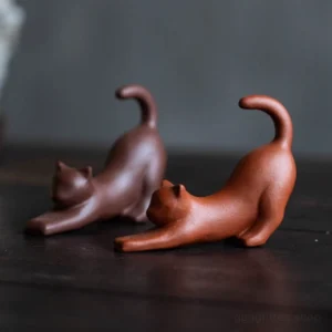 handmade stretching cat clay tea pet purple clay tea pet accessory