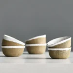 handmade textured ceramic chawan tea cup overall view