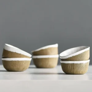 handmade textured ceramic chawan tea cup overall view