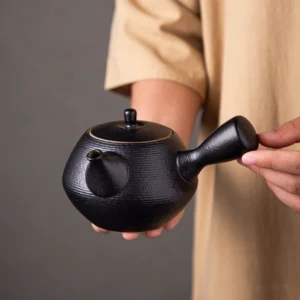 handmade textured chinese black clay side handle teapot 9.5 oz