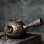 handmade textured chinese side handle ceramic teapot 7.4oz full view