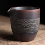 handmade textured ceramic gong dao bei fairness pitcher front view