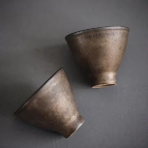 Handmade vintage bronze glaze Chinese tea cup 1.7oz ceramic teacup side view