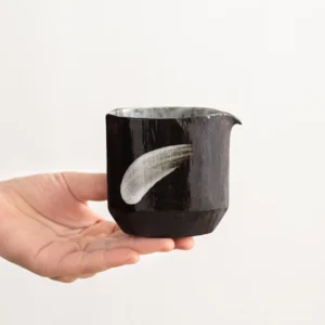 Handmade wabi-sabi ceramic gong dao bei tea pitcher wood texture