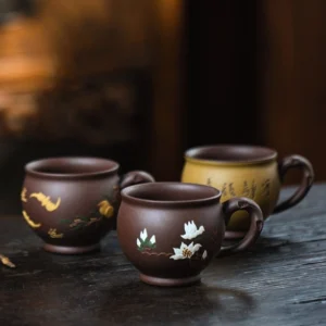 Handmade decorative Yixing Zisha Chinese tea cup 4.7oz overall view