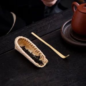 handwoven natural bamboo tea scoop set with tea spoon traditional chinese tea accessories