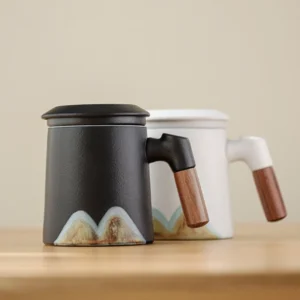 ink mountain ceramic tea mug with infuser and lid main product view