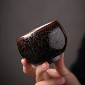 handcrafted jian zhan chawan black gold spotted ceramic tea bowl