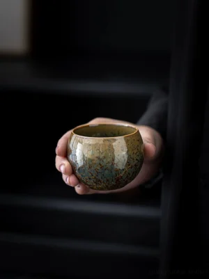 Handmade Jian Zhan Chinese tea cup 5oz with kiln changed glaze side view