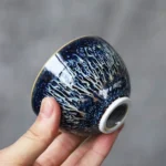 group display of handcrafted jian zhan starry sky chawan ceramic tea cups
