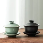 full view of jingdezhen porcelain gaiwan kung fu tea set